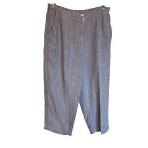 Vintage Talbots Gingham Irish Linen Pants High Waisted Trousers Blue White 16WP